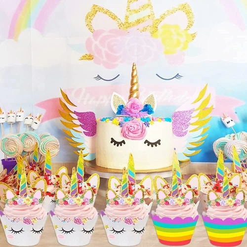 Zestaw papilotek + toppery na babeczki muffinki jednorożce 24 el
